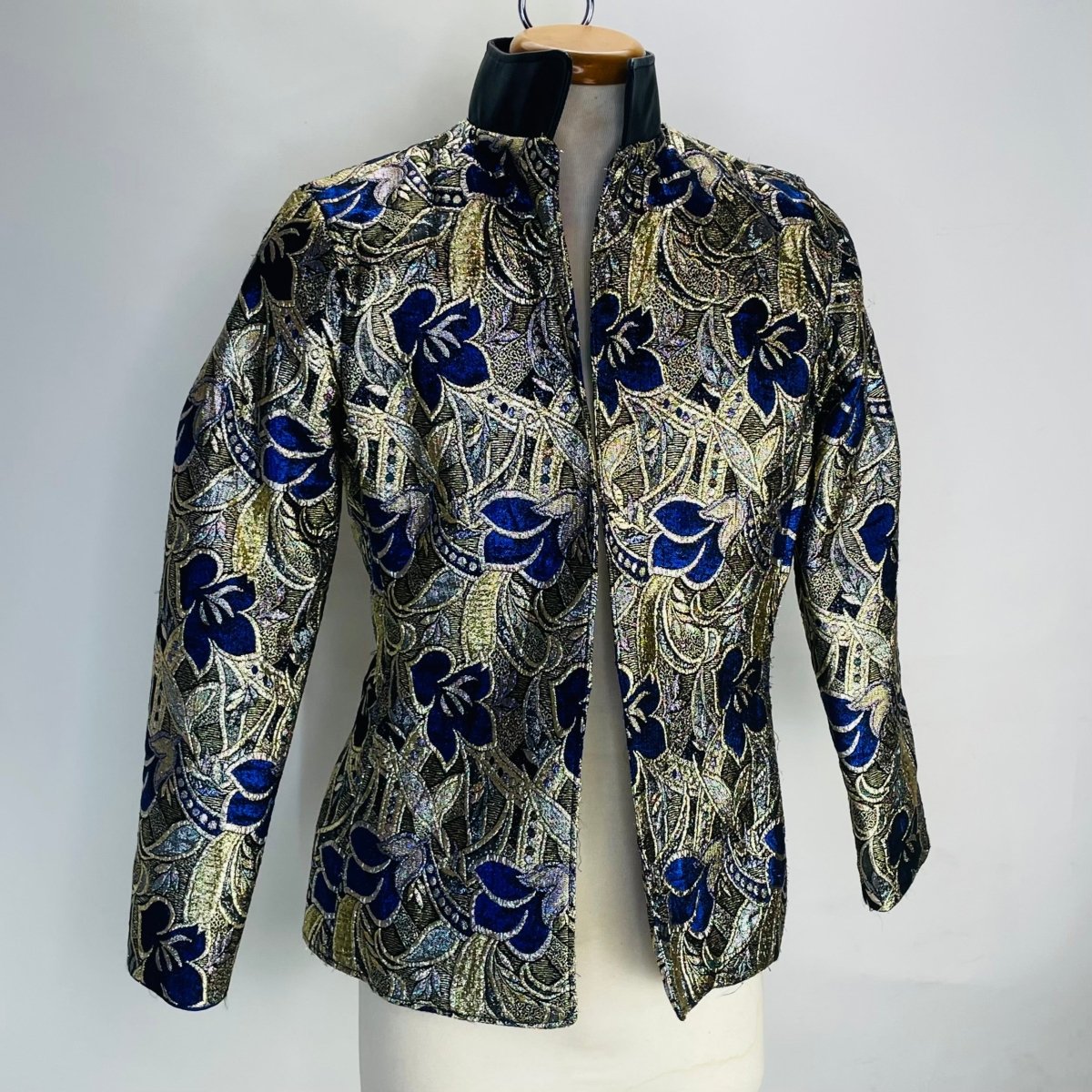 Metallic Jacquard Jacket with Leather Nehru - Hart & Hive