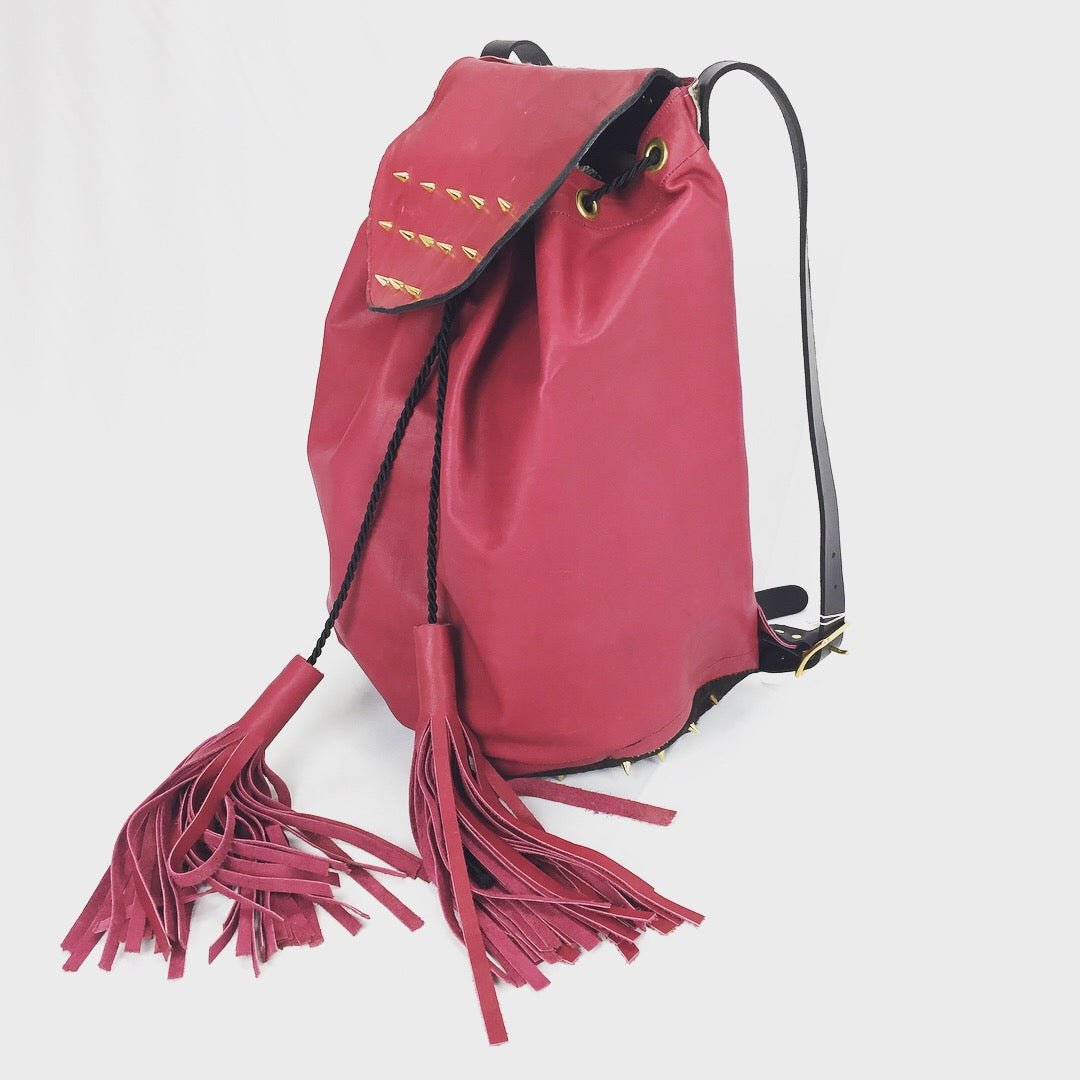Red Leather Drawstring Backpack - Hart & Hive