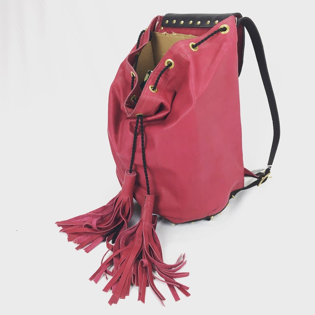 Red Leather Drawstring Backpack - Hart & Hive