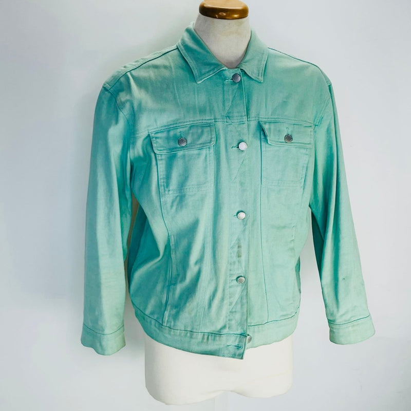 Seafoam Denim Jacket with Tufted Yarn Back Patch - Hart & Hive