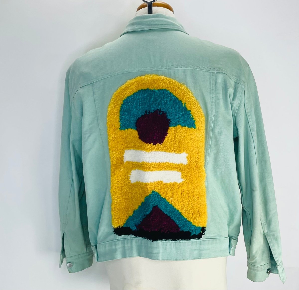 Seafoam Denim Jacket with Tufted Yarn Back Patch - Hart & Hive