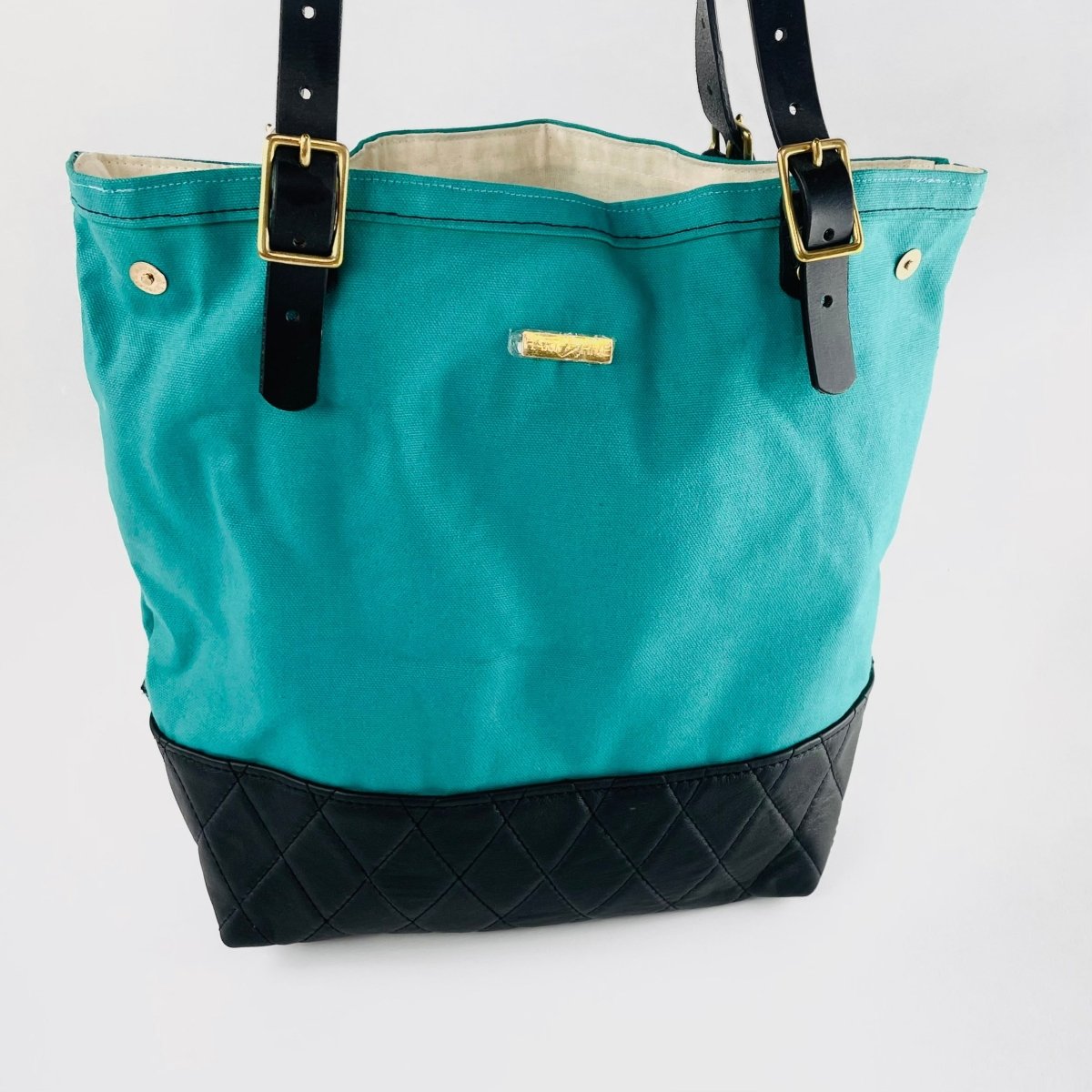 Turquoise Canvas & Leather Tote Bag - Hart & Hive